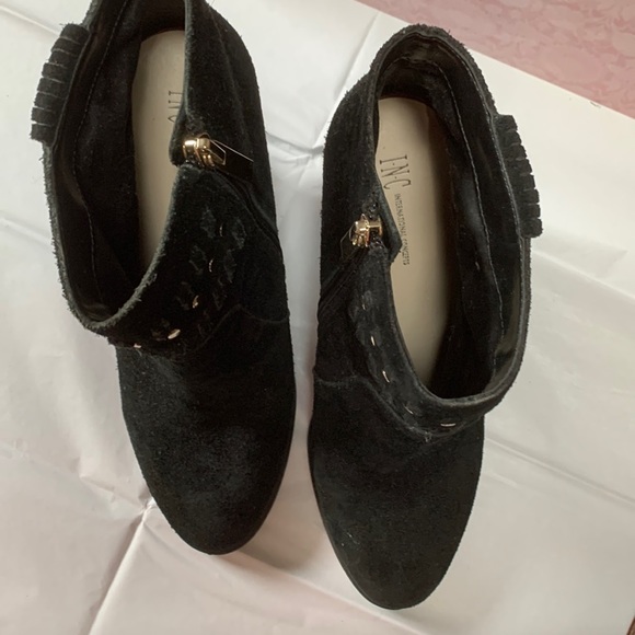 INC Western Stud/tassels, Black Suede Leather Ankle Booties Size 8.5, 4” heels - Picture 6 of 6